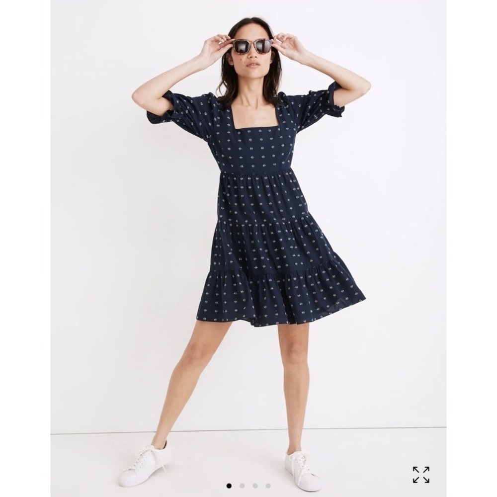 Madewell Navy Tiered Mini Dress with Microprint
